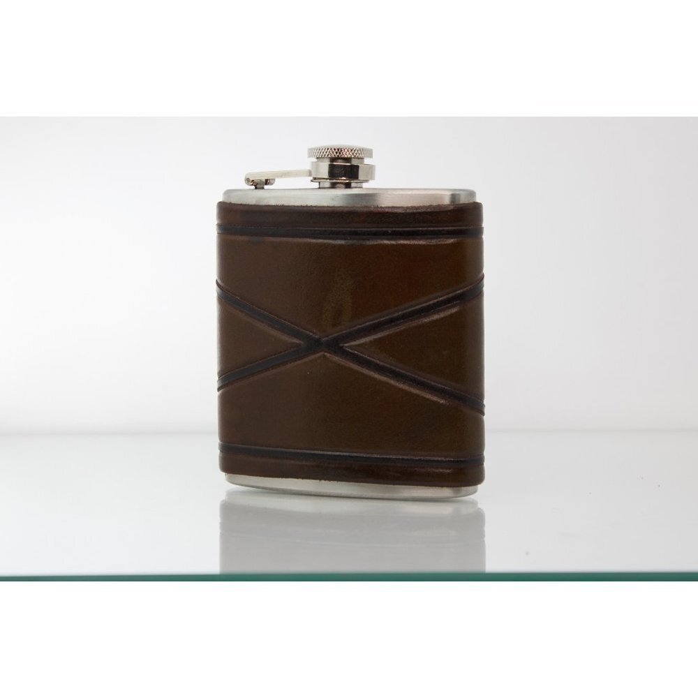LEATHER Hip Flask | Leather Wrapped Steel Flask 6 oz. | Excellent Gift